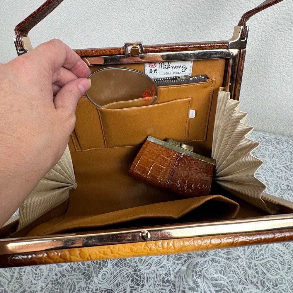 VTG Mikwang Seoul Korea 50s Brown Ombre Faux Croc Embossed Bag Purse Rare Retro